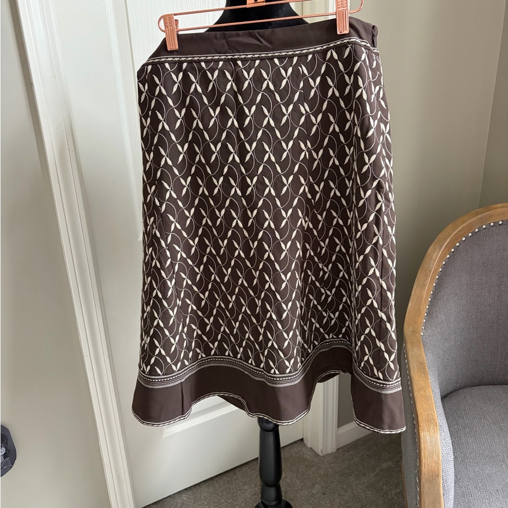 Ann Taylor Brown and Cream A-Line Skirt